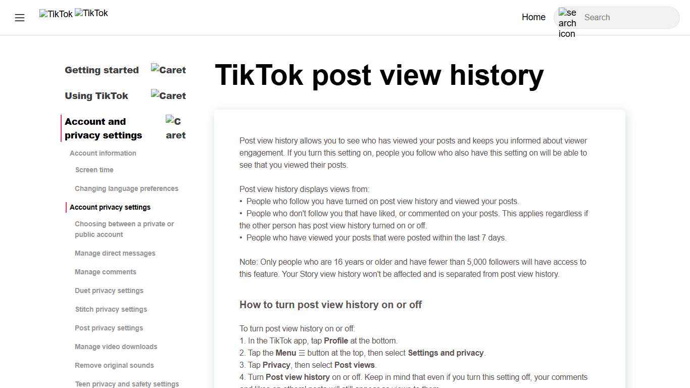 TikTok post view history